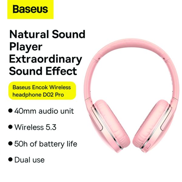 Baseus Encok Wireless headphone D02 Pro - Pink - Image 10
