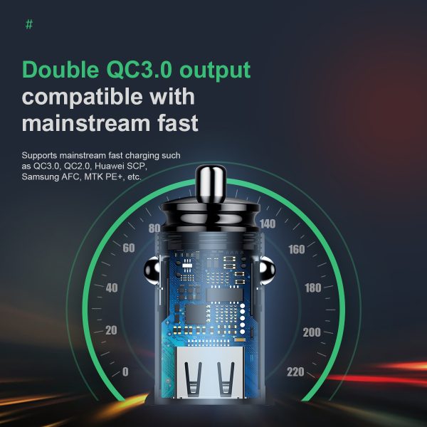 Baseus Circular Plastic Series 30W Dual USB QC3.0 Quick Car Charger Black - Image 7