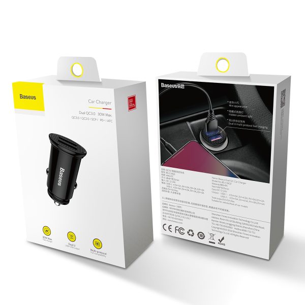 Baseus Circular Plastic Series 30W Dual USB QC3.0 Quick Car Charger Black - Image 14