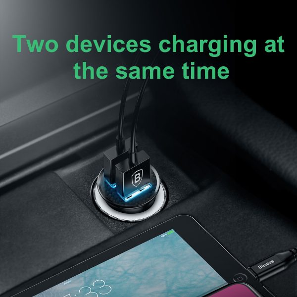 Baseus Circular Plastic Series 30W Dual USB QC3.0 Quick Car Charger Black - Image 10