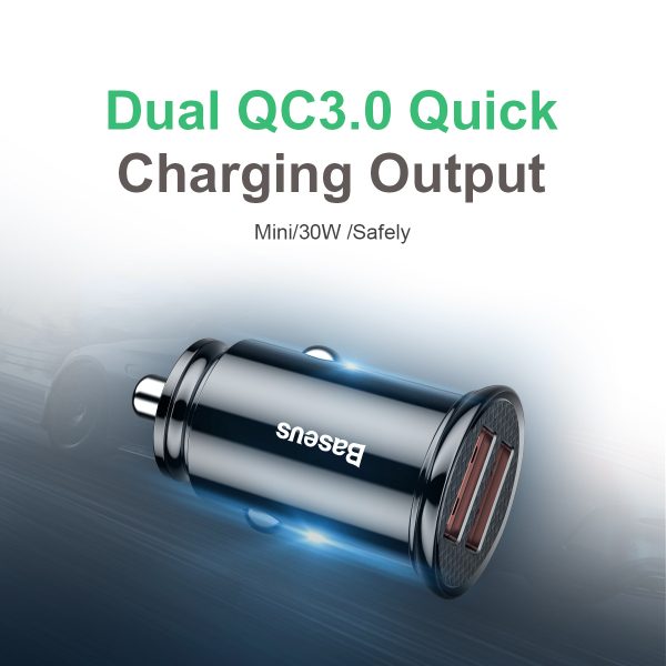 Baseus Circular Plastic Series 30W Dual USB QC3.0 Quick Car Charger Black - Image 4