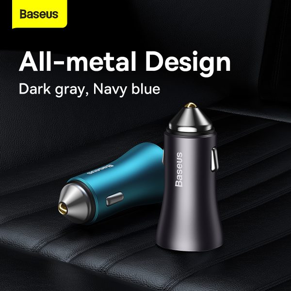Baseus Golden Contactor Max Dual Fast Car Charger USB and Type-C 60W Black - Image 10